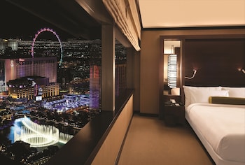 Hotel room view looking out at Vdara Hotel & Spa at ARIA Las Vegas