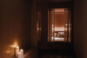 Sauna, steam room, body treatments, hot stone massages, body wraps
