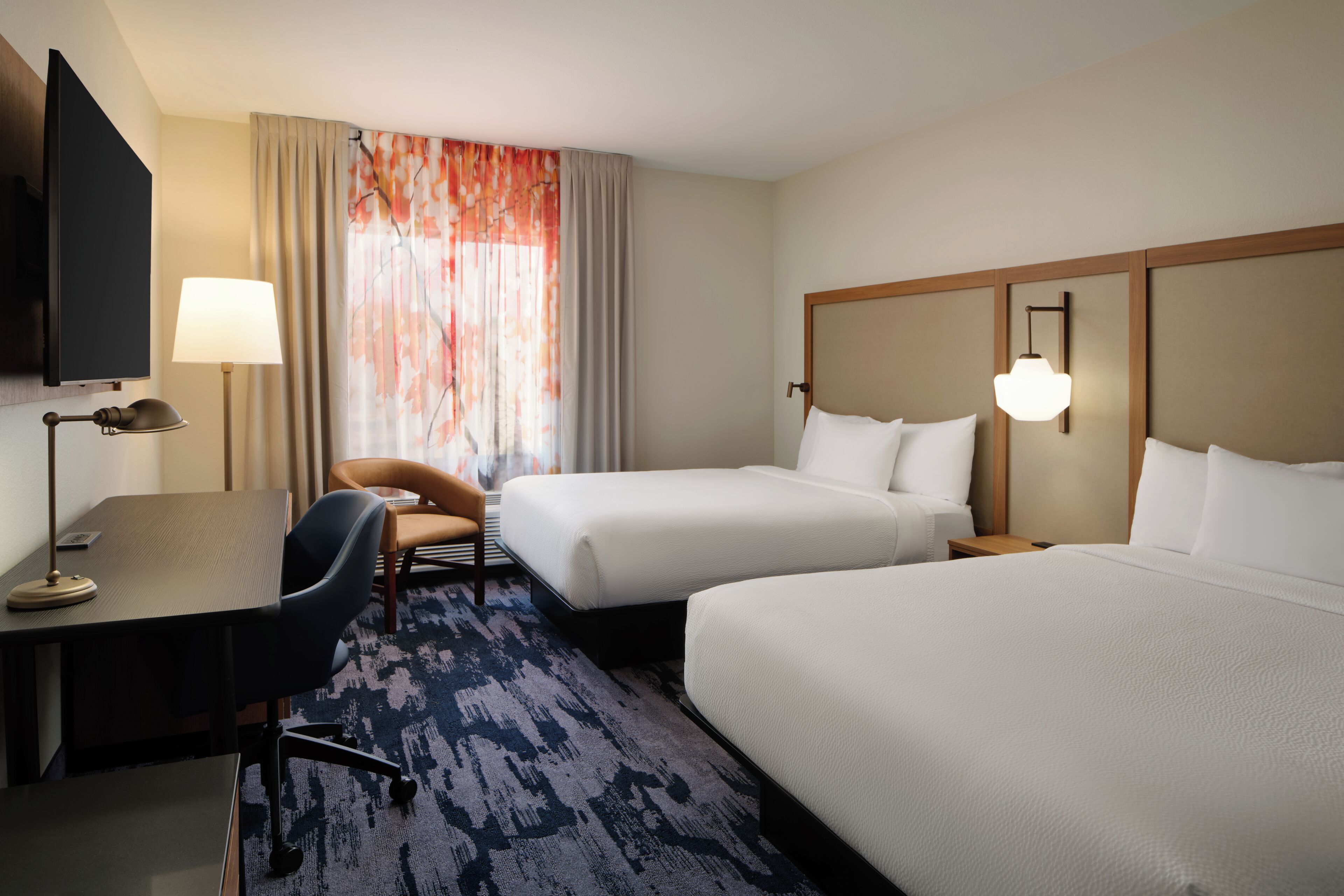 Room, 2 Double Beds | Desk, laptop workspace, blackout drapes, iron/ironing board