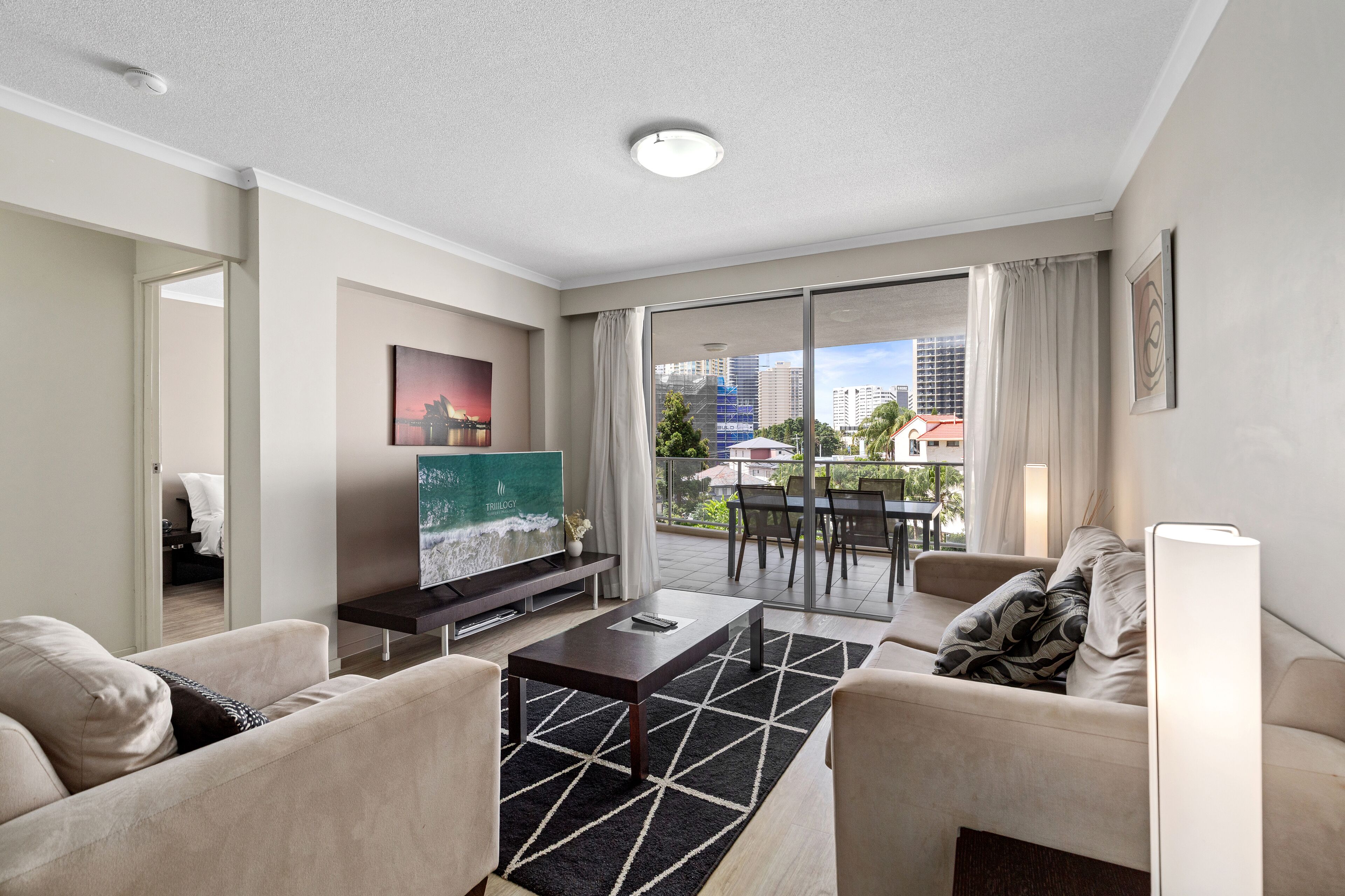 1 Bedroom 1 Bathroom Apartment | Living area | Flat-screen TV, DVD player