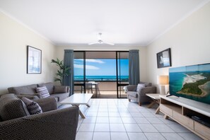 1 Bedroom Ocean View Apartment | Living area | 0-inch TV with digital channels