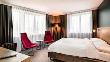 In-room safe, desk, laptop workspace, blackout drapes