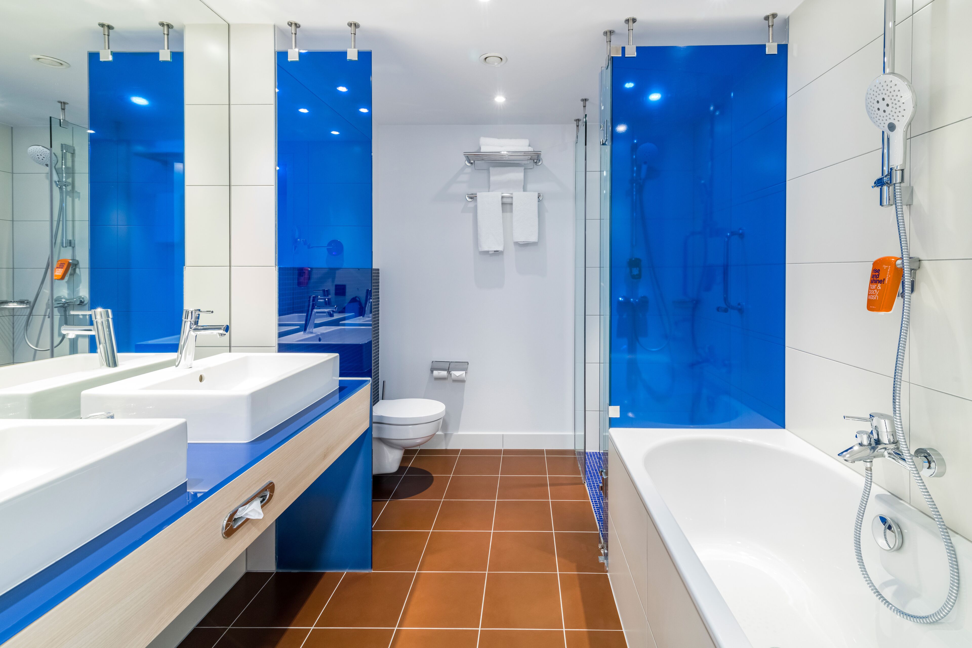 free toiletries, hair dryer, towels