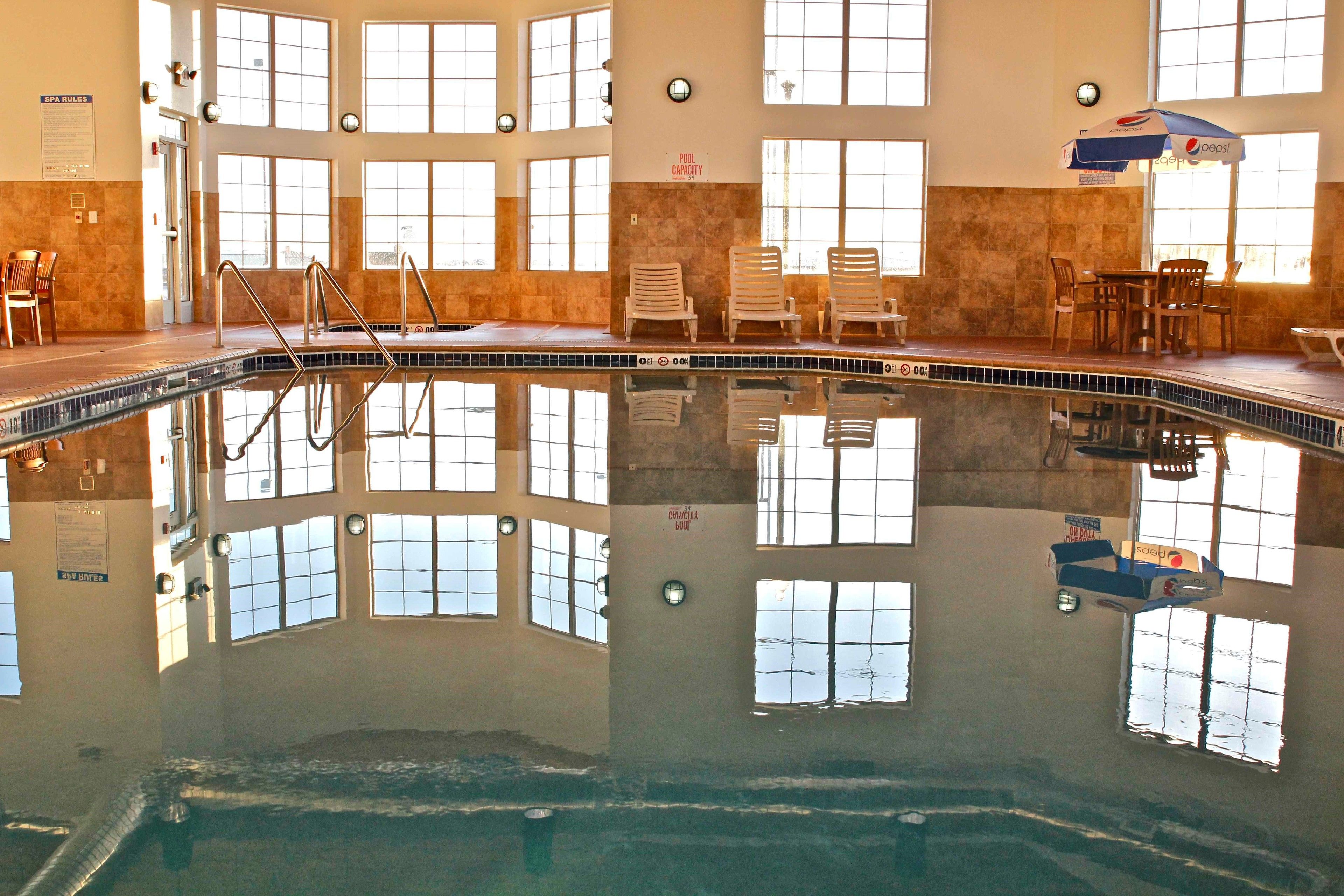 indoor pool, pool loungers