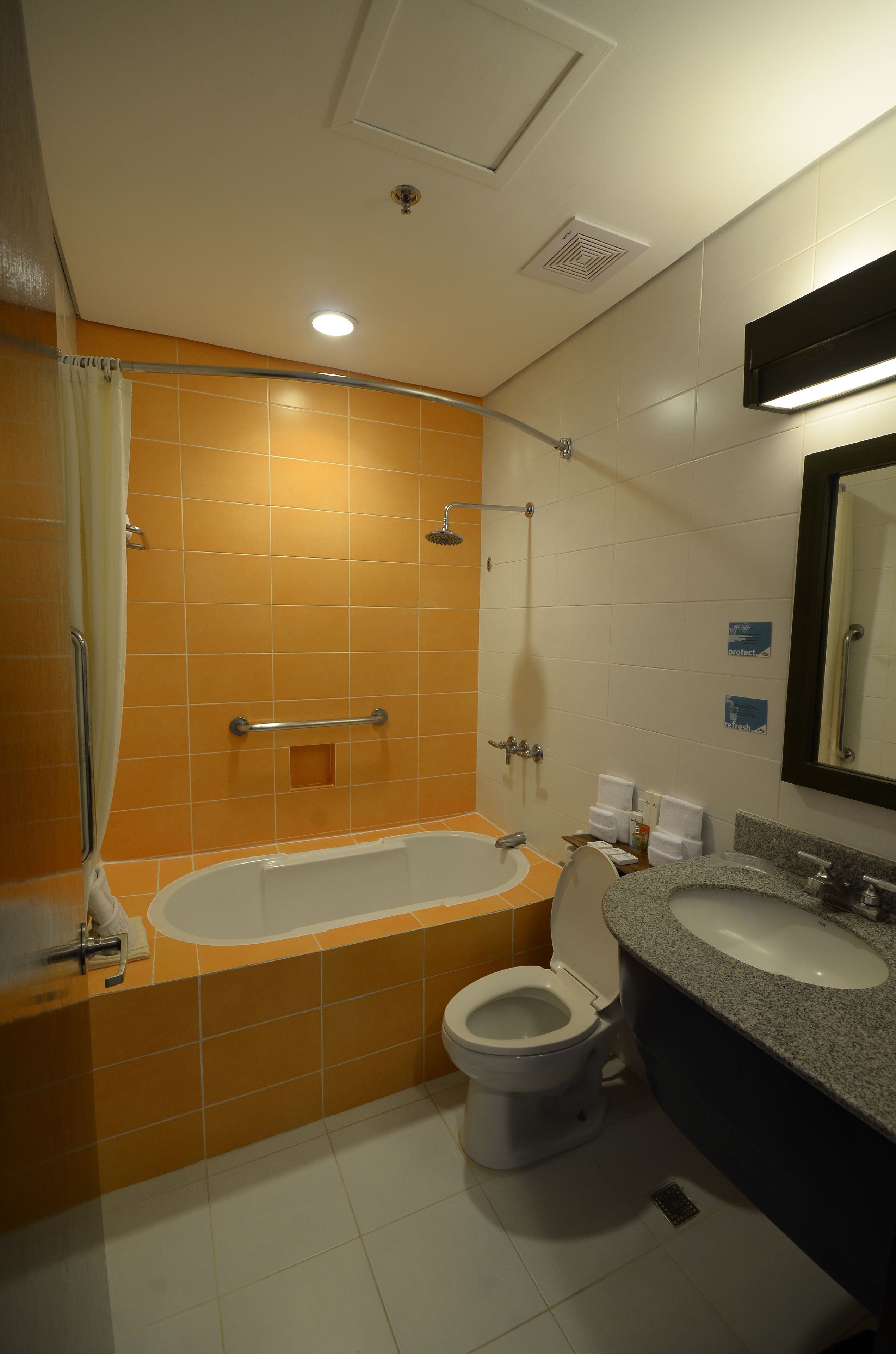 shower, rainfall showerhead, free toiletries, hair dryer