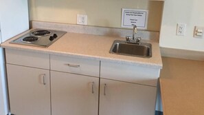 Mini-fridge, microwave