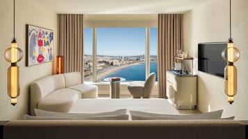 Premium bedding, down comforters, pillowtop beds, minibar