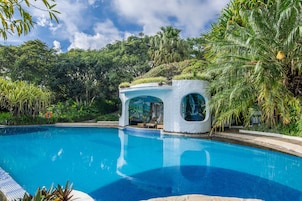 Outdoor pool, sun loungers