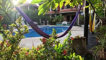 Outdoor pool, pool umbrellas