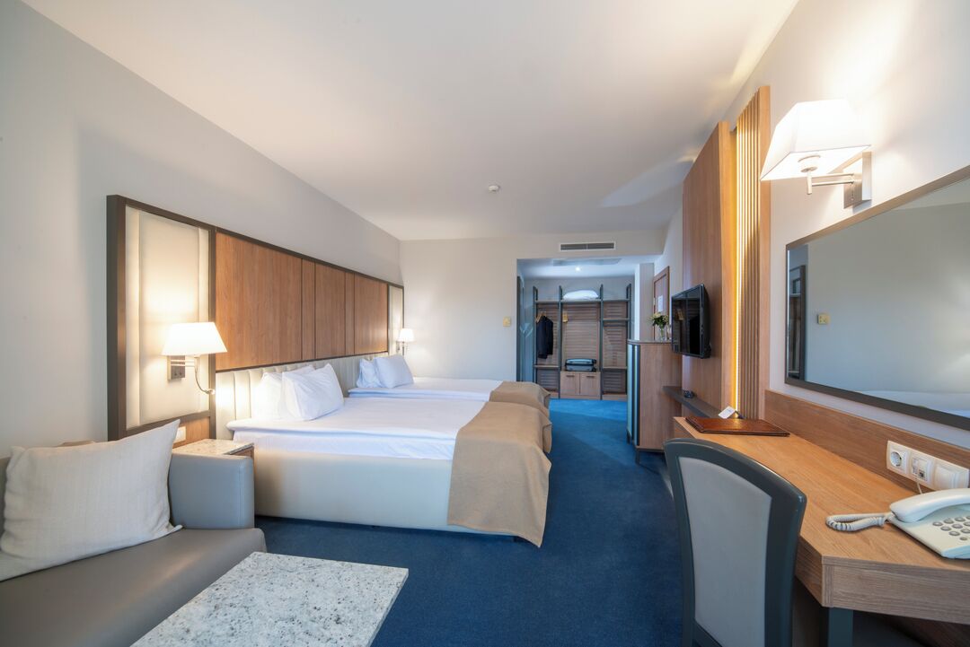 In-room safe, desk, laptop workspace, soundproofing
