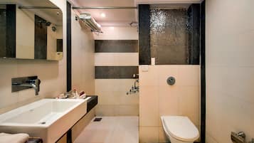 Shower, free toiletries, hair dryer, bathrobes