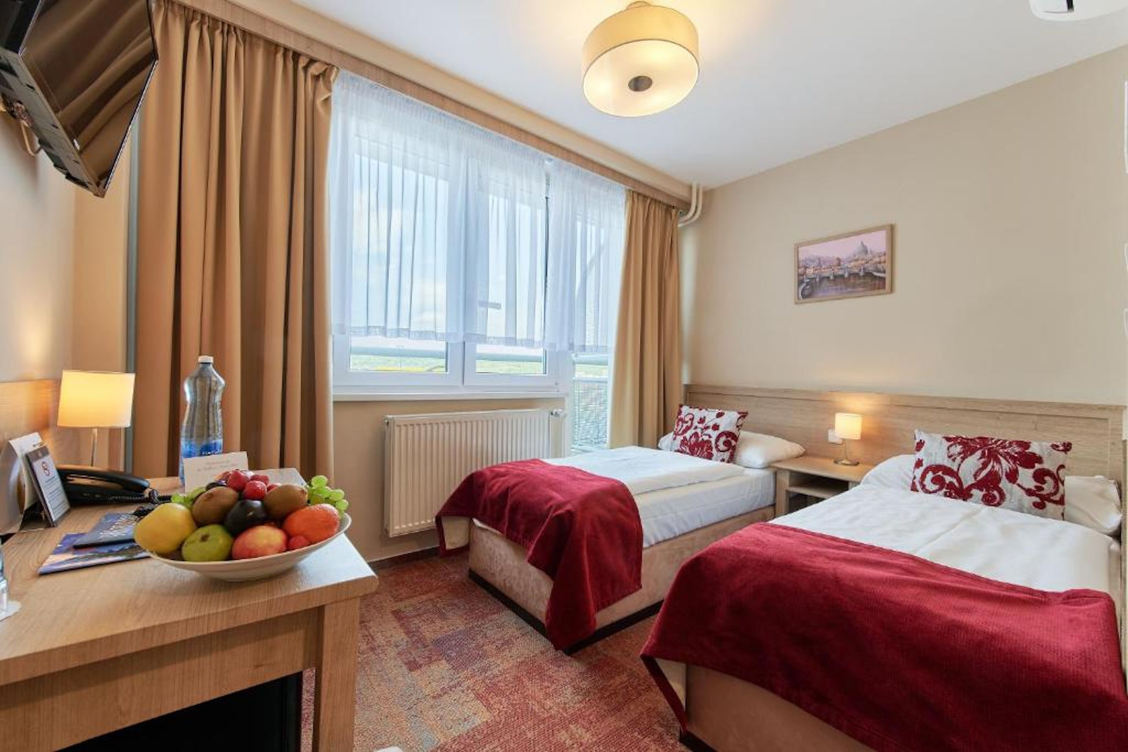 經濟雙人房 | 迷你吧、客房內保險箱、書桌、遮光布/窗簾