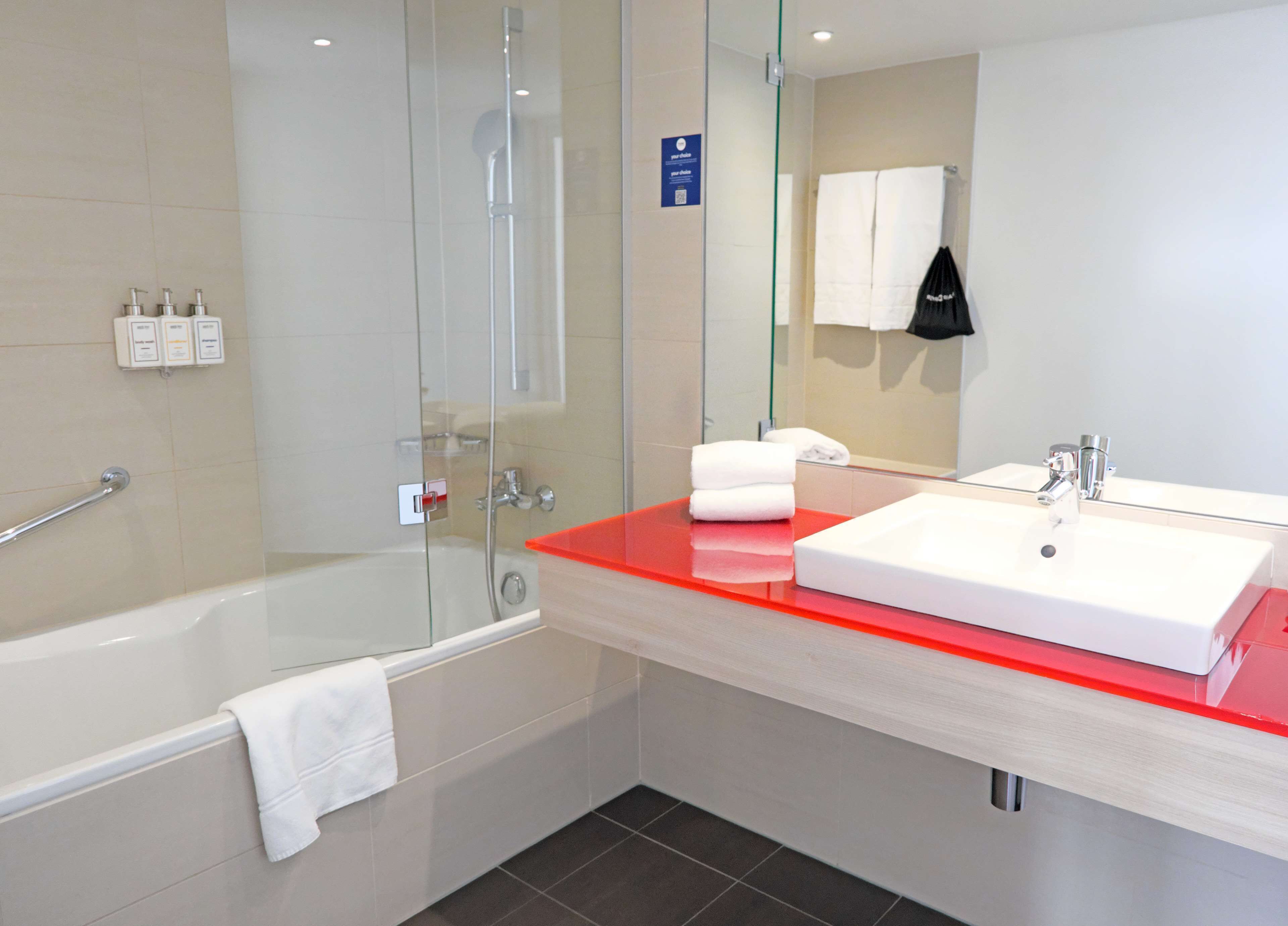 free toiletries, hair dryer, towels