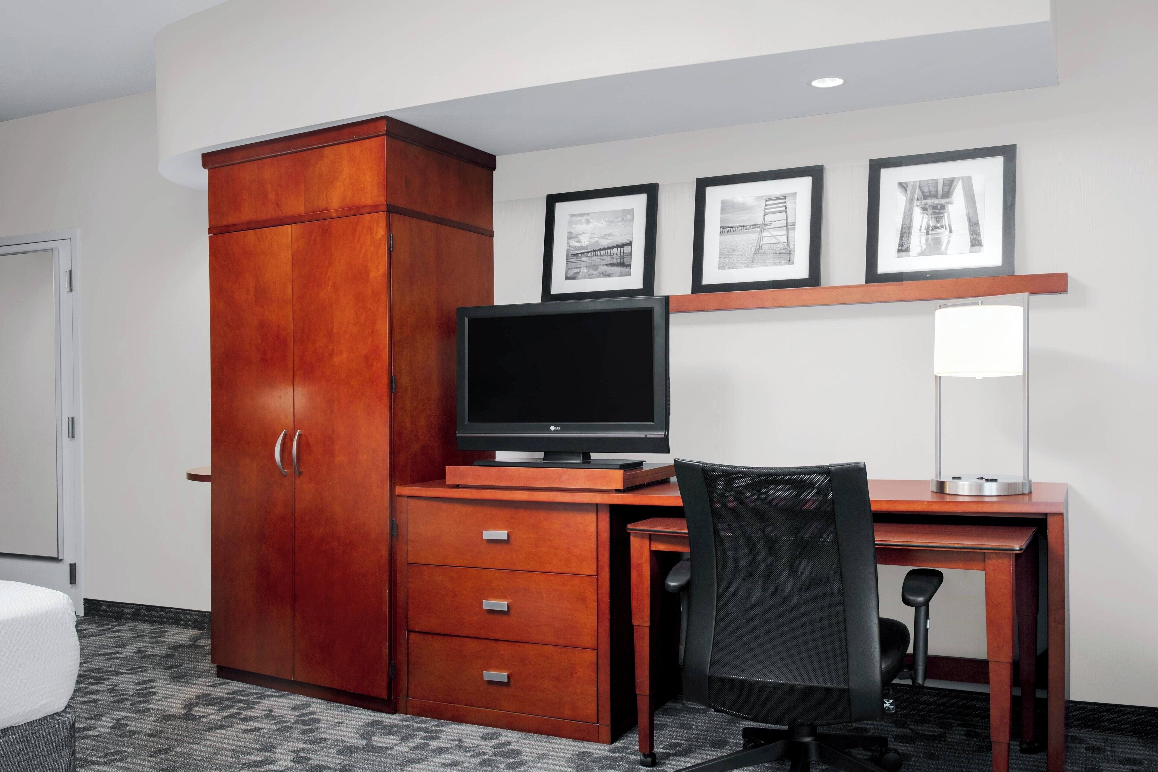 down duvets, desk, laptop workspace, iron/ironing board