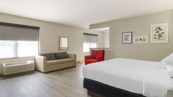 Premium bedding, down comforters, desk, laptop workspace