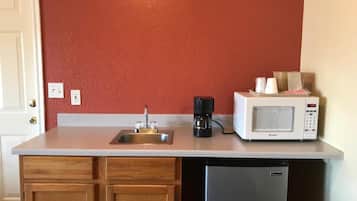 Fridge, microwave, coffee/tea maker