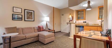 Studio, 1 King Bed with Sofa bed | Private kitchen | Full-sized fridge, microwave, stovetop, dishwasher