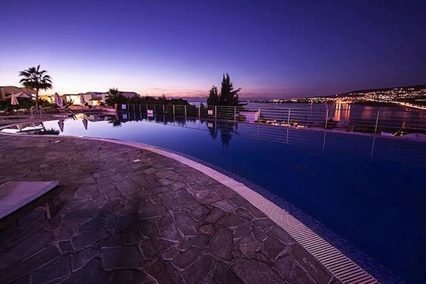 Indoor pool, seasonal outdoor pool, pool umbrellas