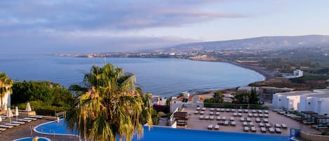 Indoor pool, seasonal outdoor pool, pool umbrellas