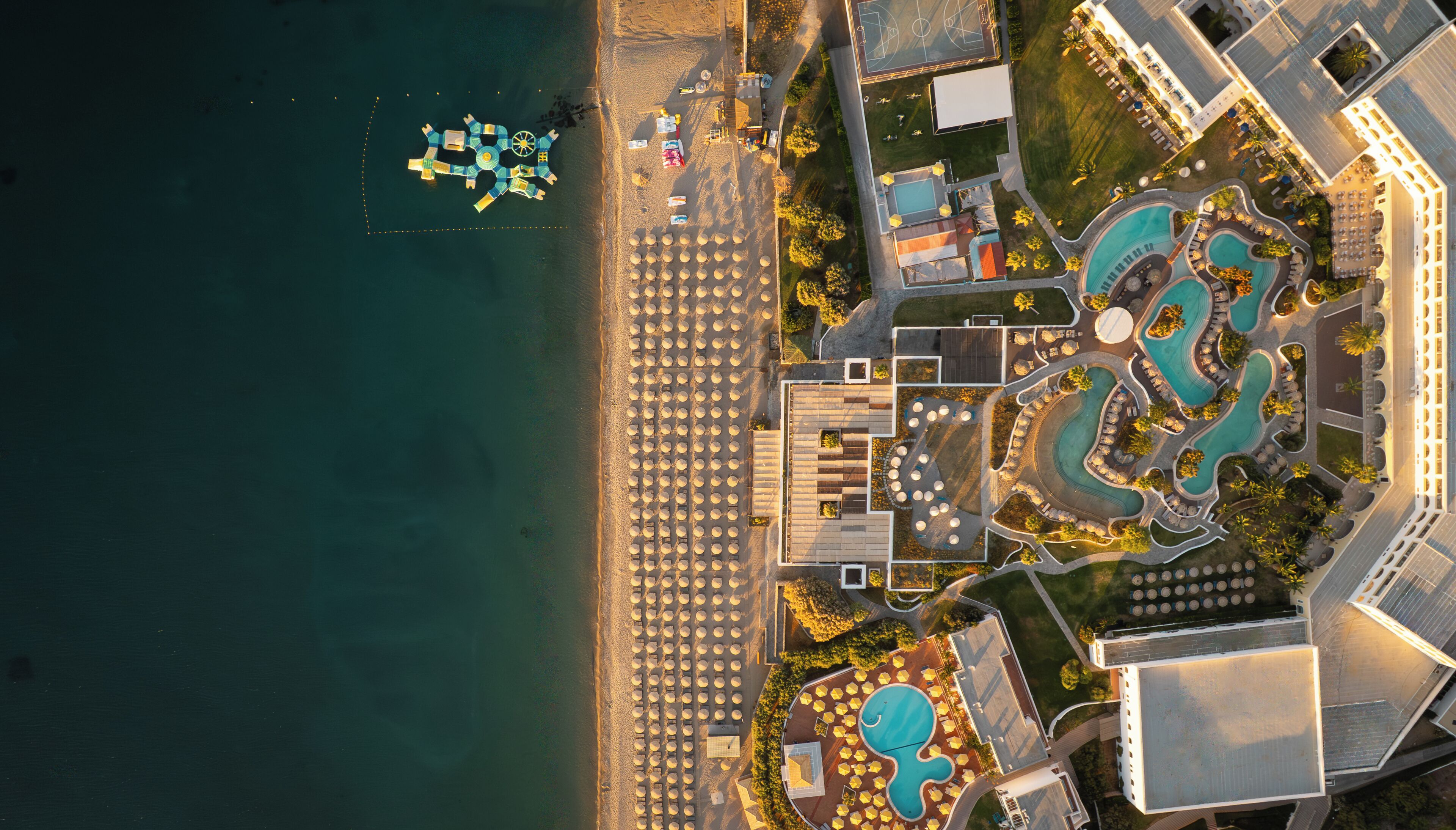 On the beach, sun-loungers, beach umbrellas, beach towels