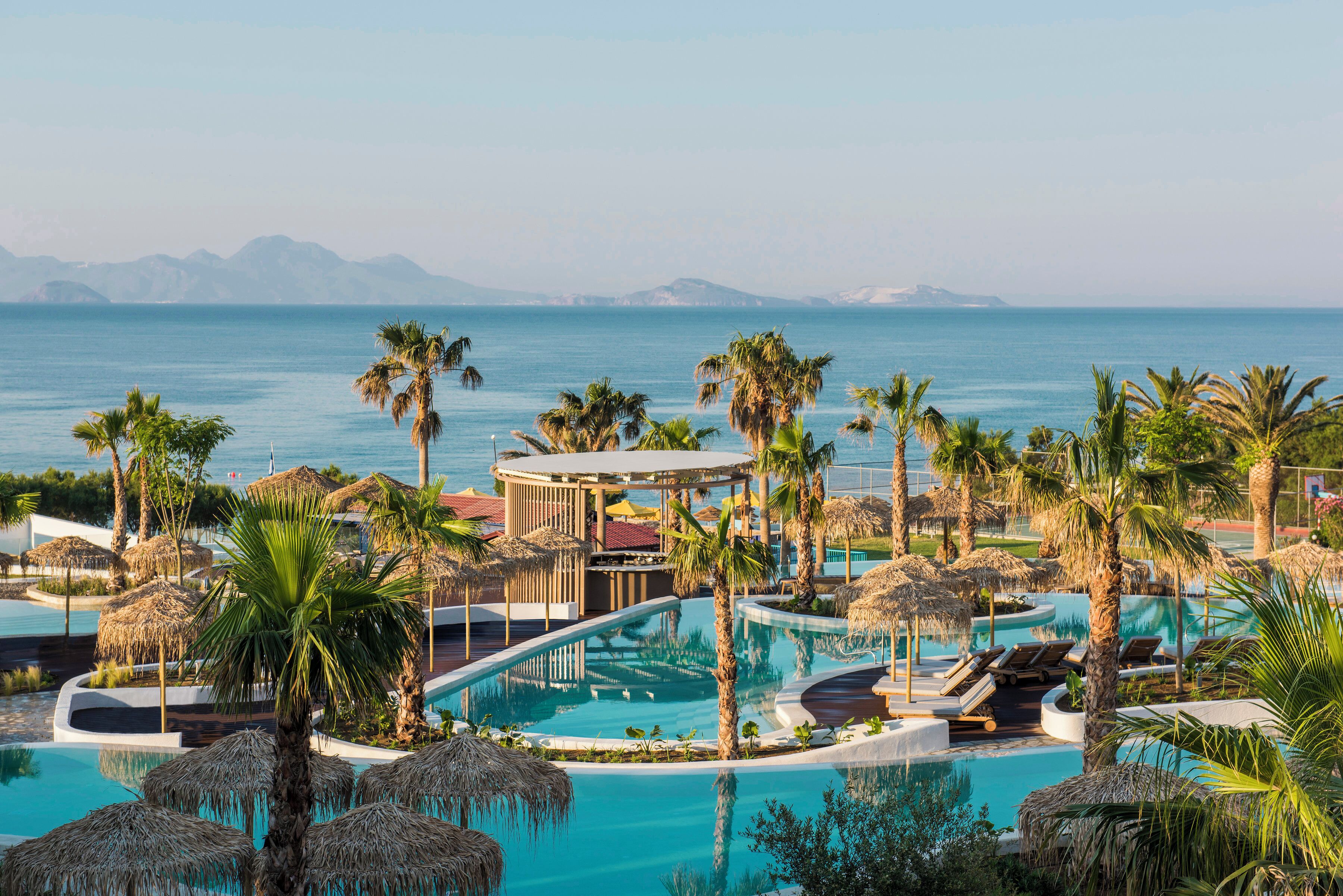 7 outdoor pools, pool umbrellas, pool loungers