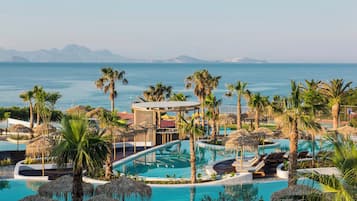 7 outdoor pools, pool umbrellas, pool loungers