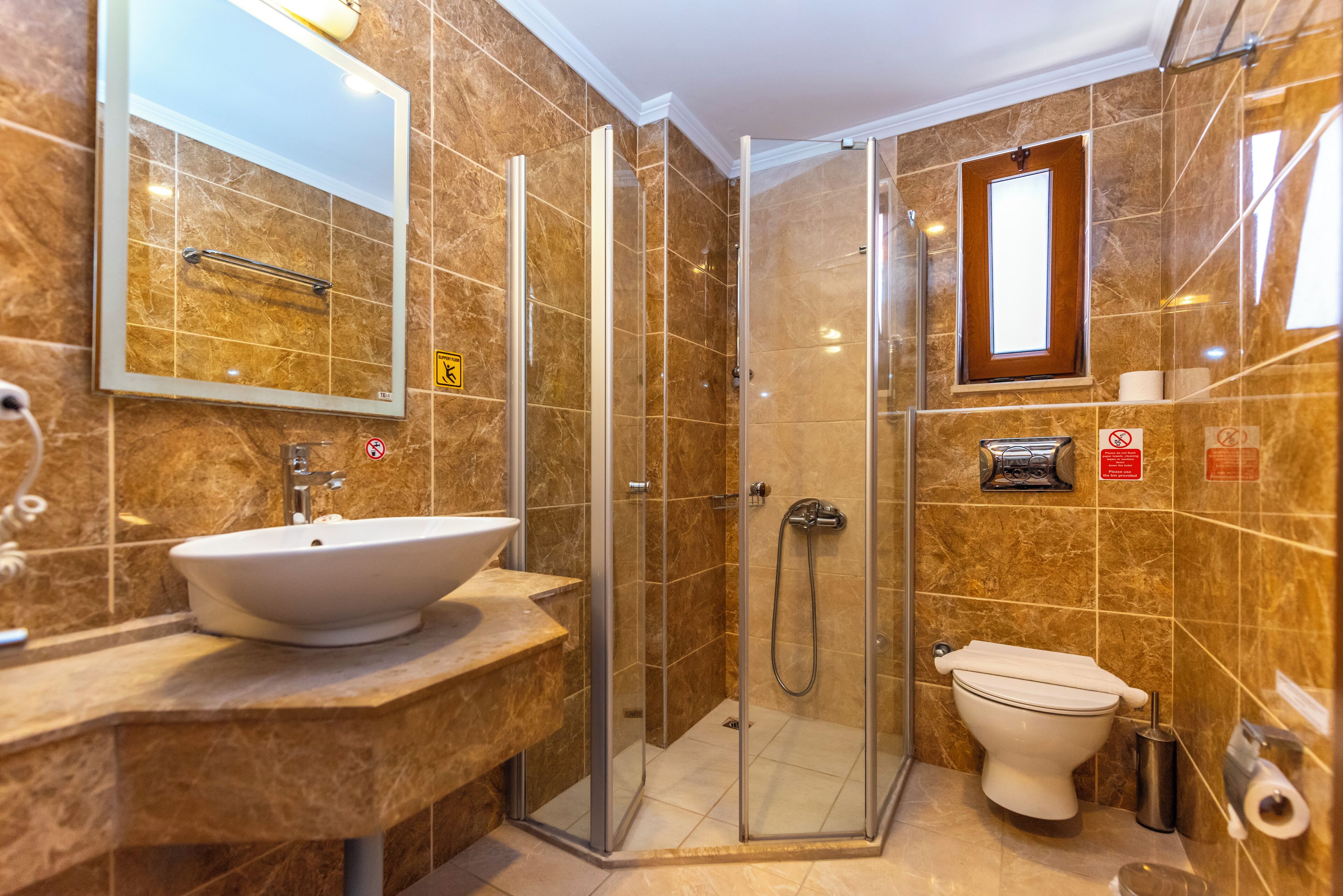 family room | bathroom | shower, free toiletries, hair dryer, slippers