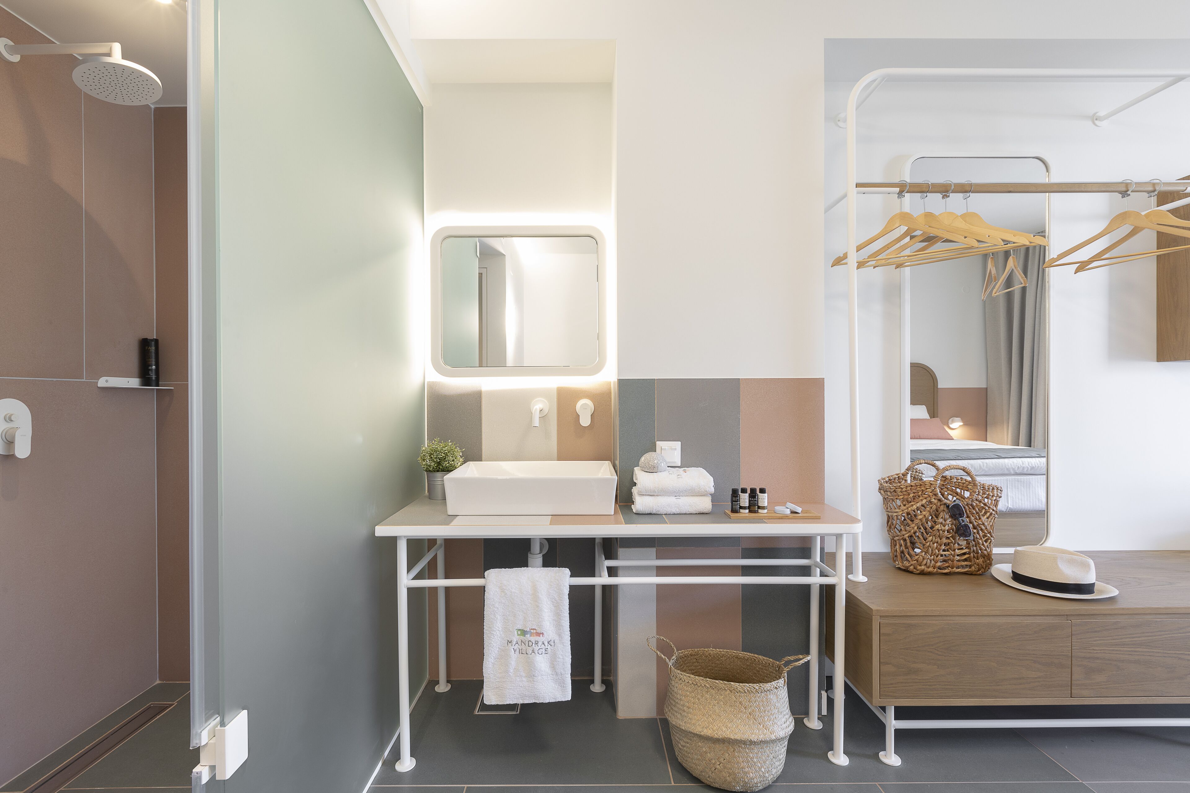 deluxe double room | bathroom | shower, rainfall showerhead, designer toiletries, hair dryer