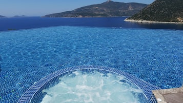 Seasonal outdoor pool, open 10:00 AM to 7:00 PM, pool umbrellas