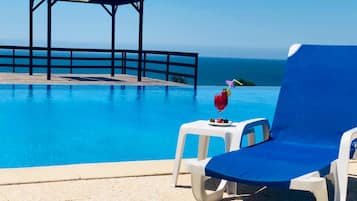 Indoor pool, outdoor pool, pool loungers