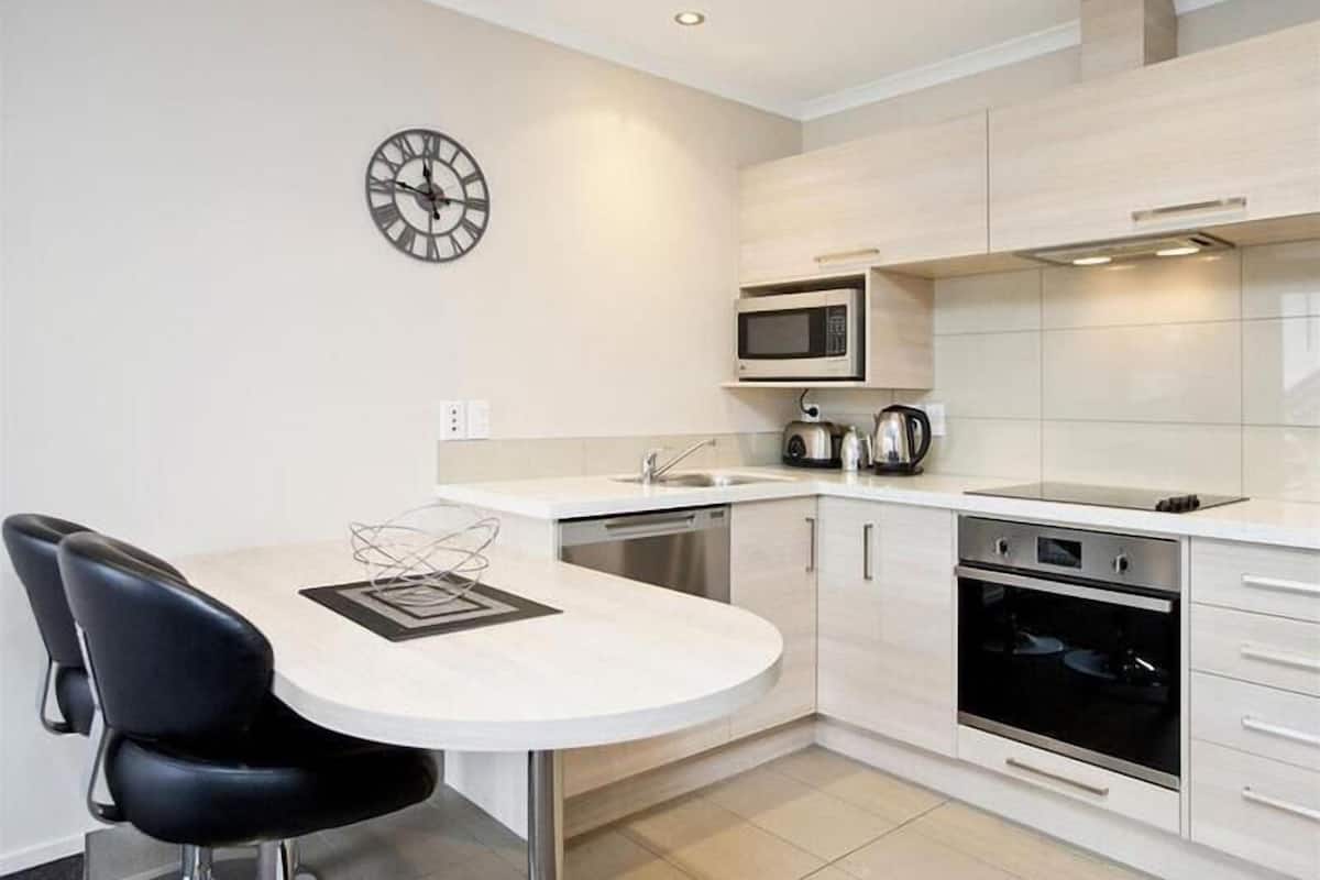 fridge, microwave, stovetop, electric kettle