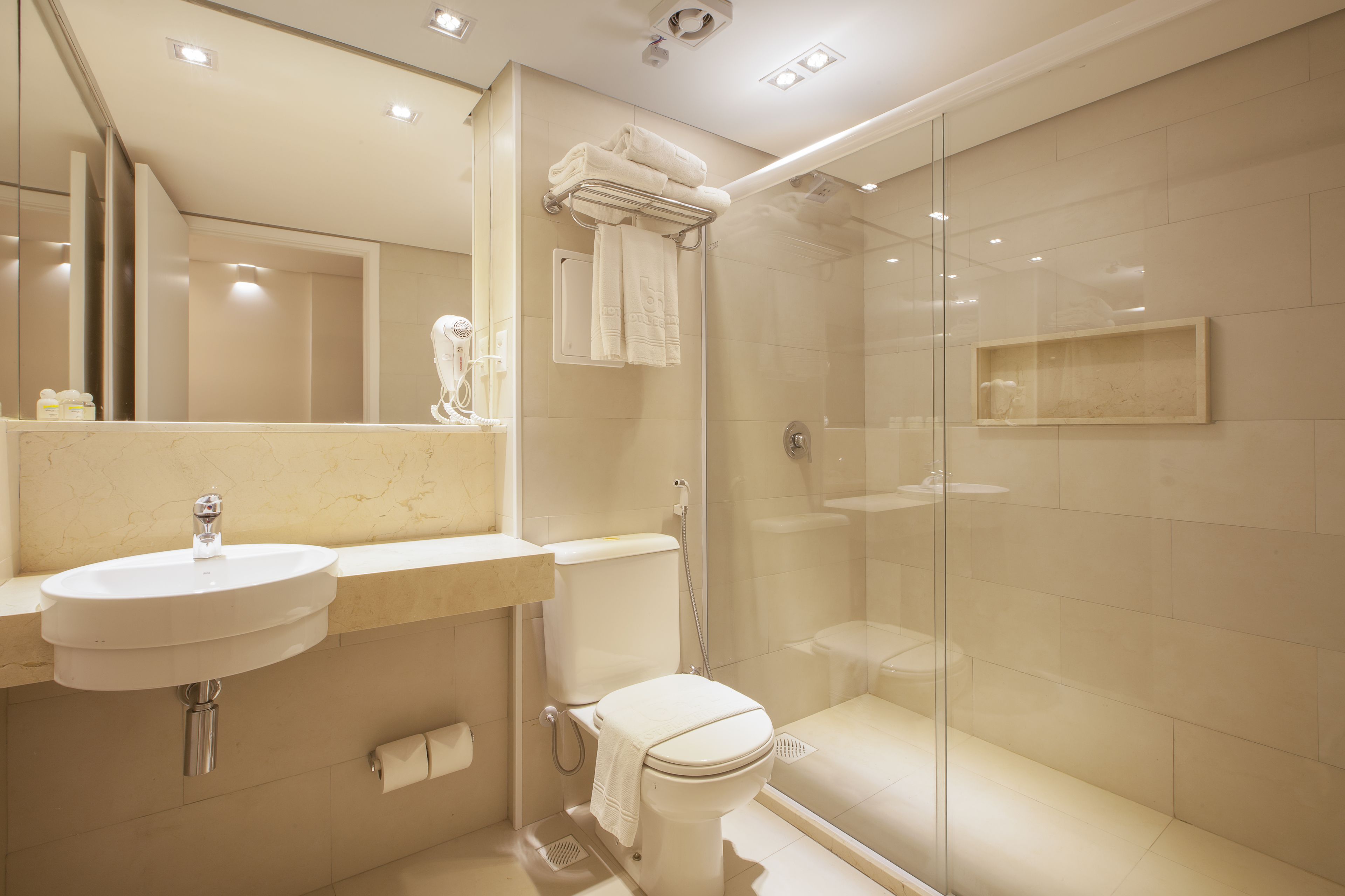 shower, free toiletries, hair dryer, towels