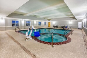 Indoor pool, open 10:00 AM to 10:00 PM, sun loungers