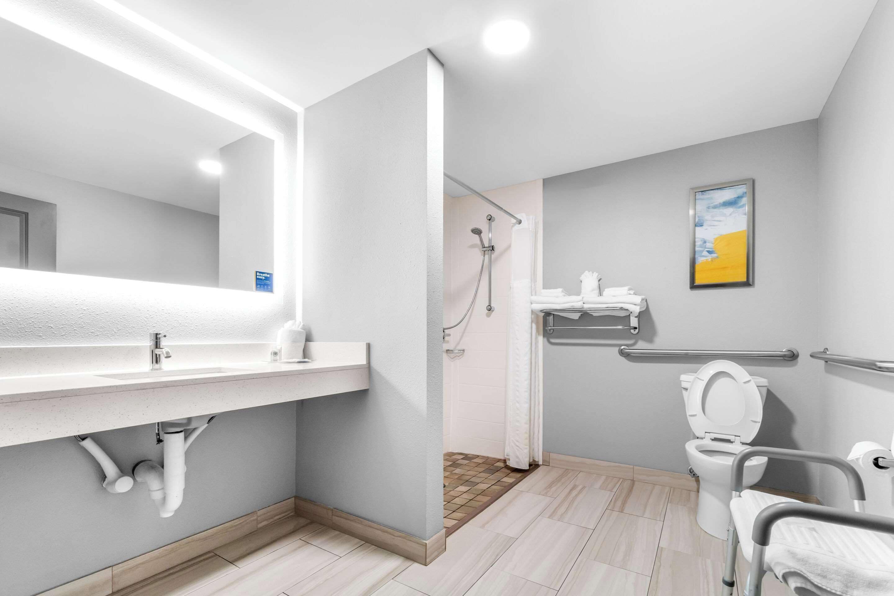 suite, 1 king bed, accessible, non smoking | in-room safe, desk, laptop workspace, iron/ironing board