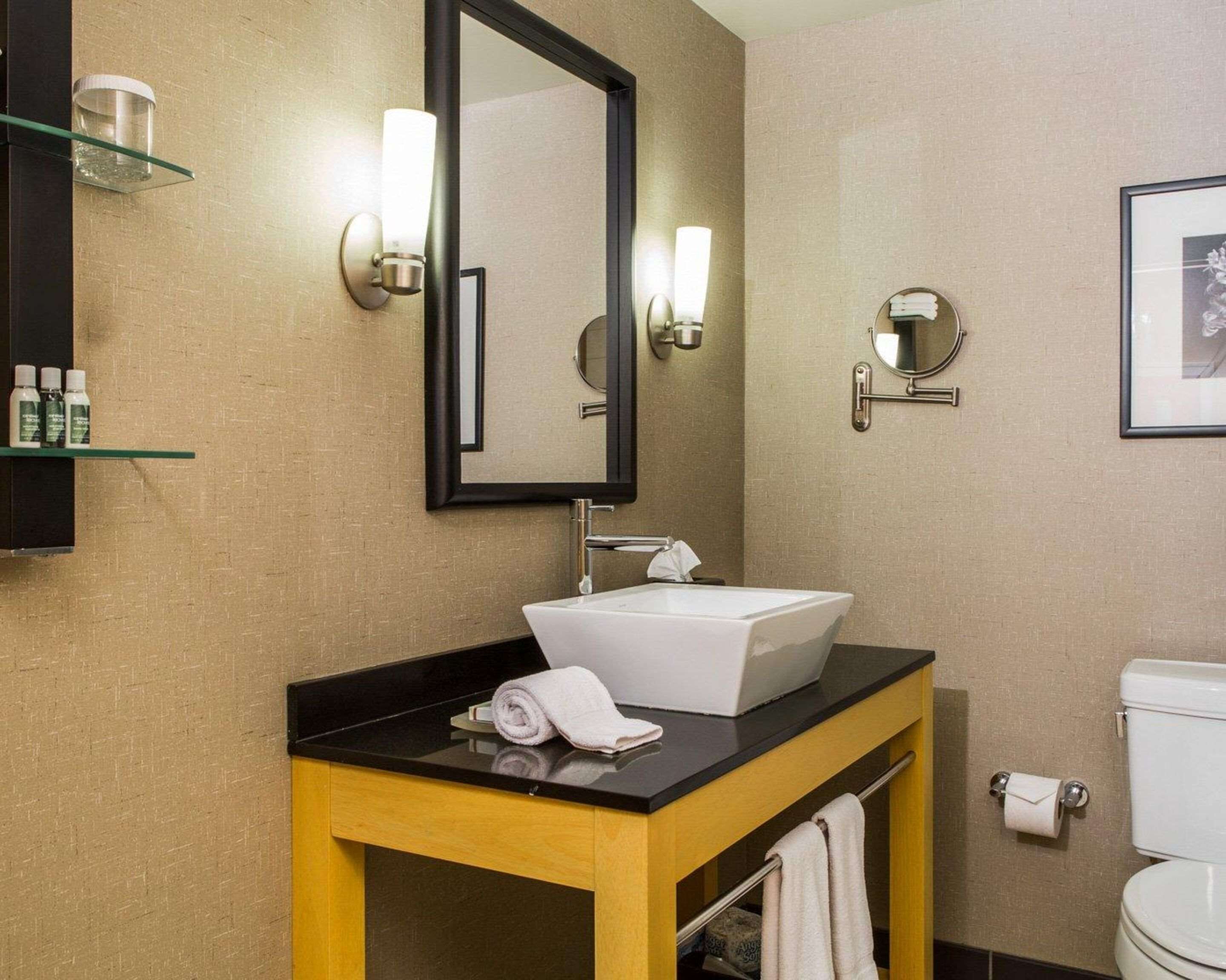 premium bedding, desk, blackout curtains, iron/ironing board