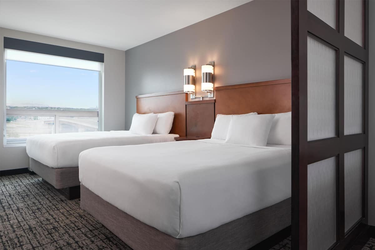Hypo-allergenic bedding, down comforters, desk, laptop workspace