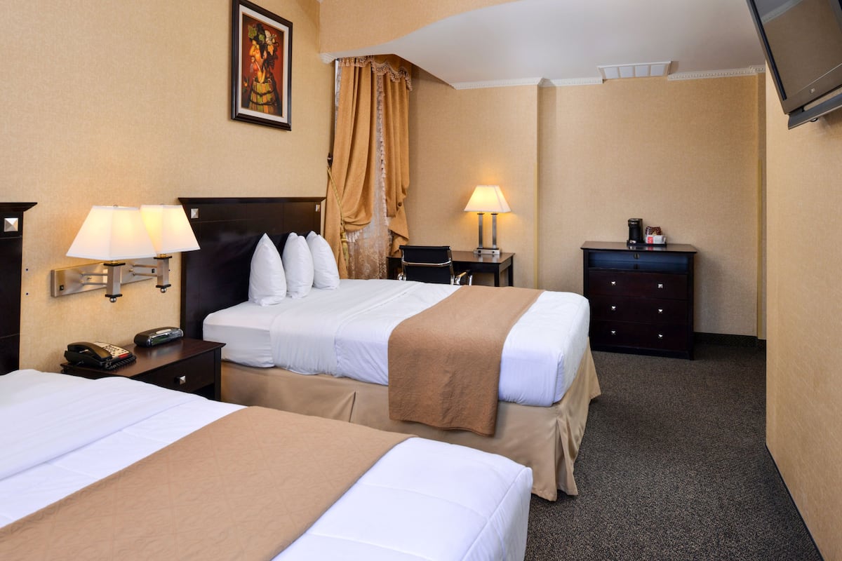 Room, 2 Double Beds, Non Smoking | In-room safe, desk, blackout drapes, iron/ironing board