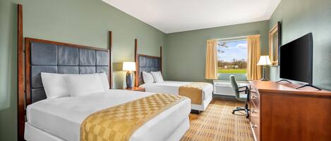 Room, 2 Queen Beds, Non Smoking | Desk, blackout drapes, iron/ironing board, rollaway beds