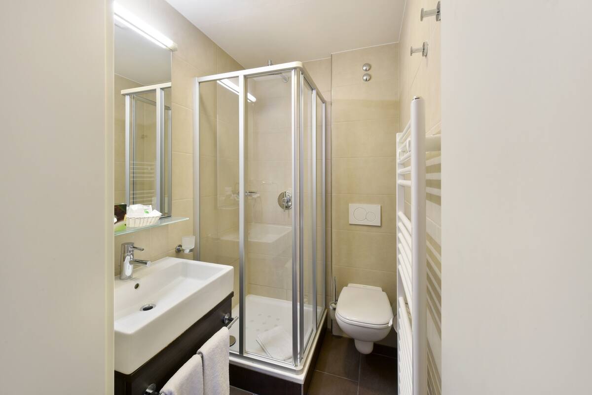 free toiletries, hair dryer, towels