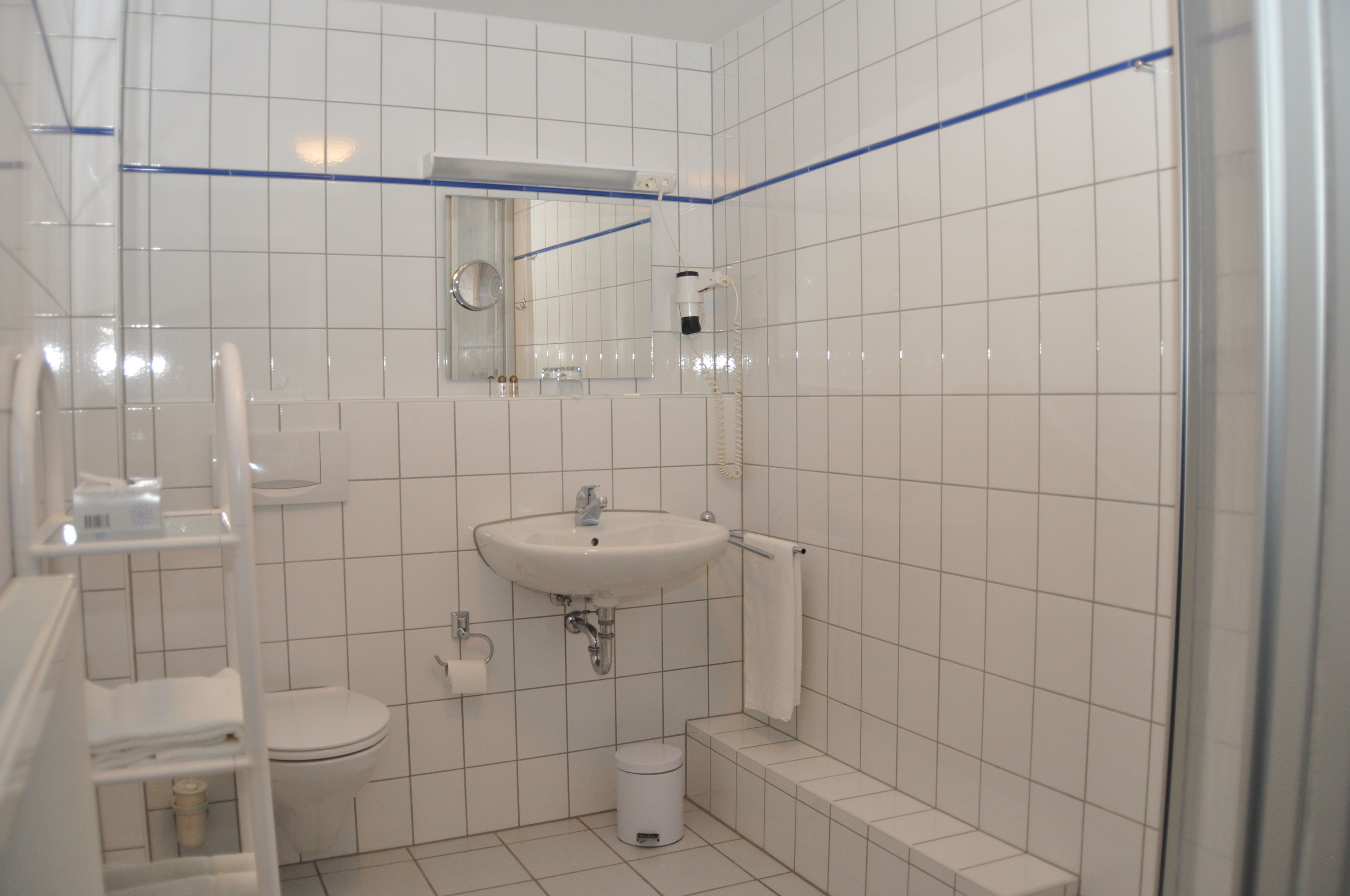 standard room | bathroom | shower, hair dryer, towels