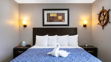 1 bedroom, desk, laptop workspace, blackout curtains