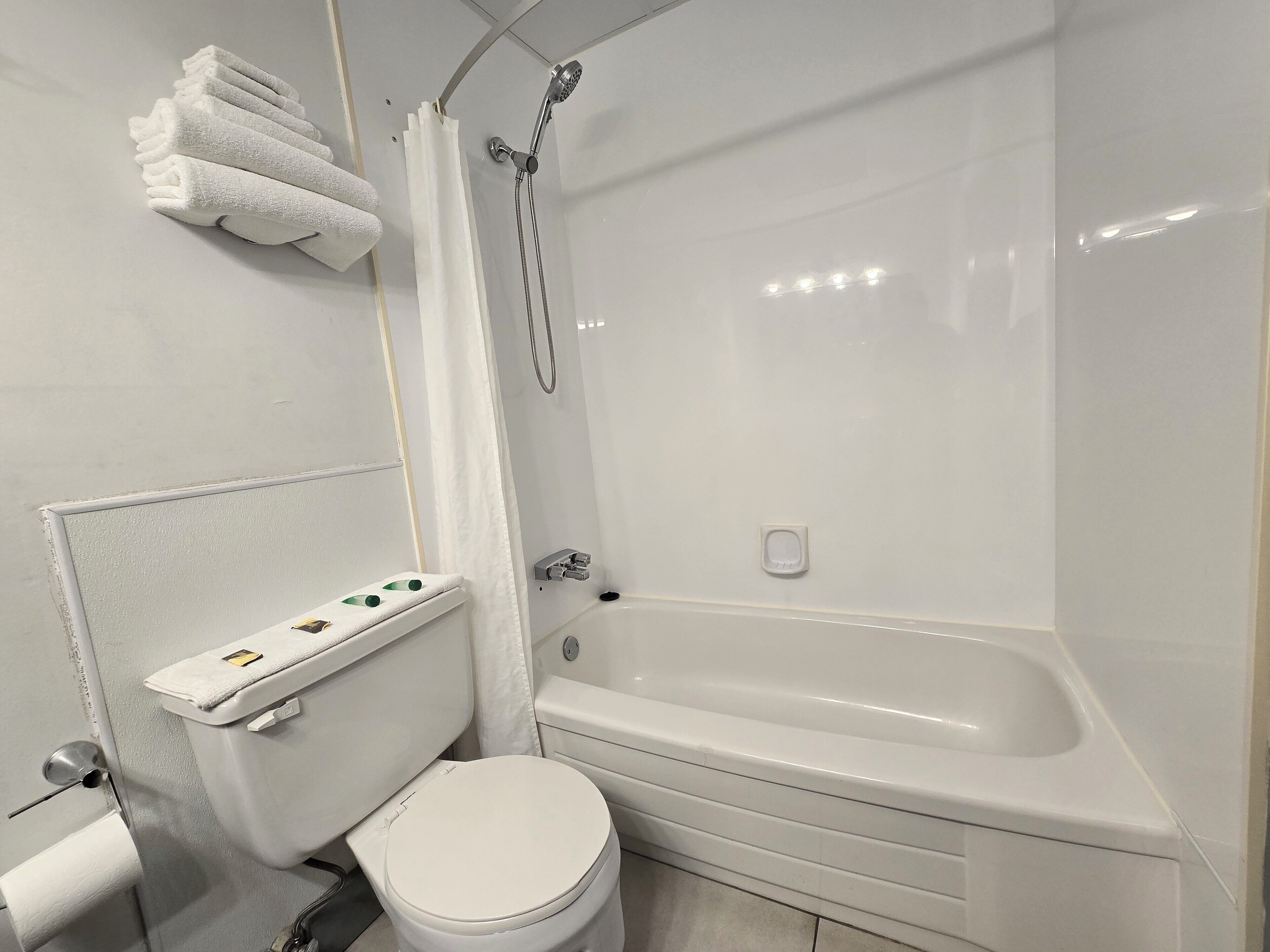 Une salle de bain comprenant des toilettes, une baignoire et une douche.