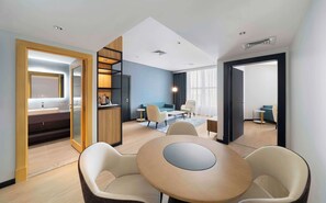 Select Comfort beds, minibar, in-room safe, desk