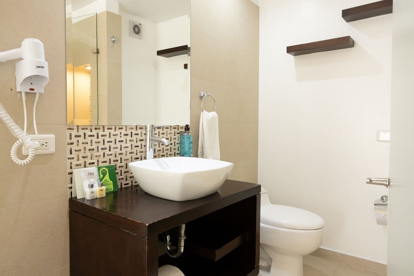 superior room | bathroom | shower, rainfall showerhead, free toiletries, hair dryer