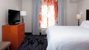 Premium bedding, memory foam beds, desk, blackout drapes