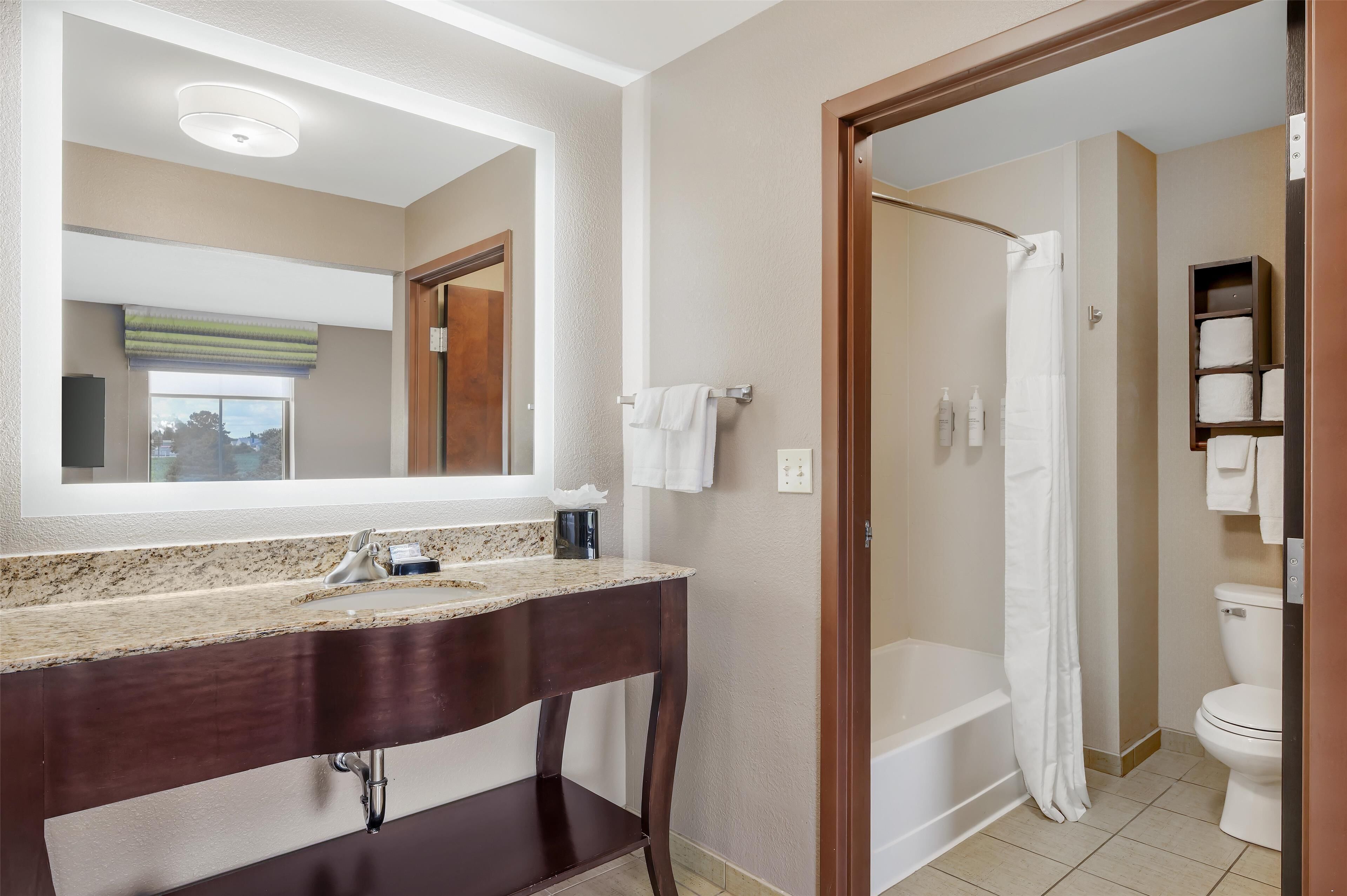 free toiletries, hair dryer, towels