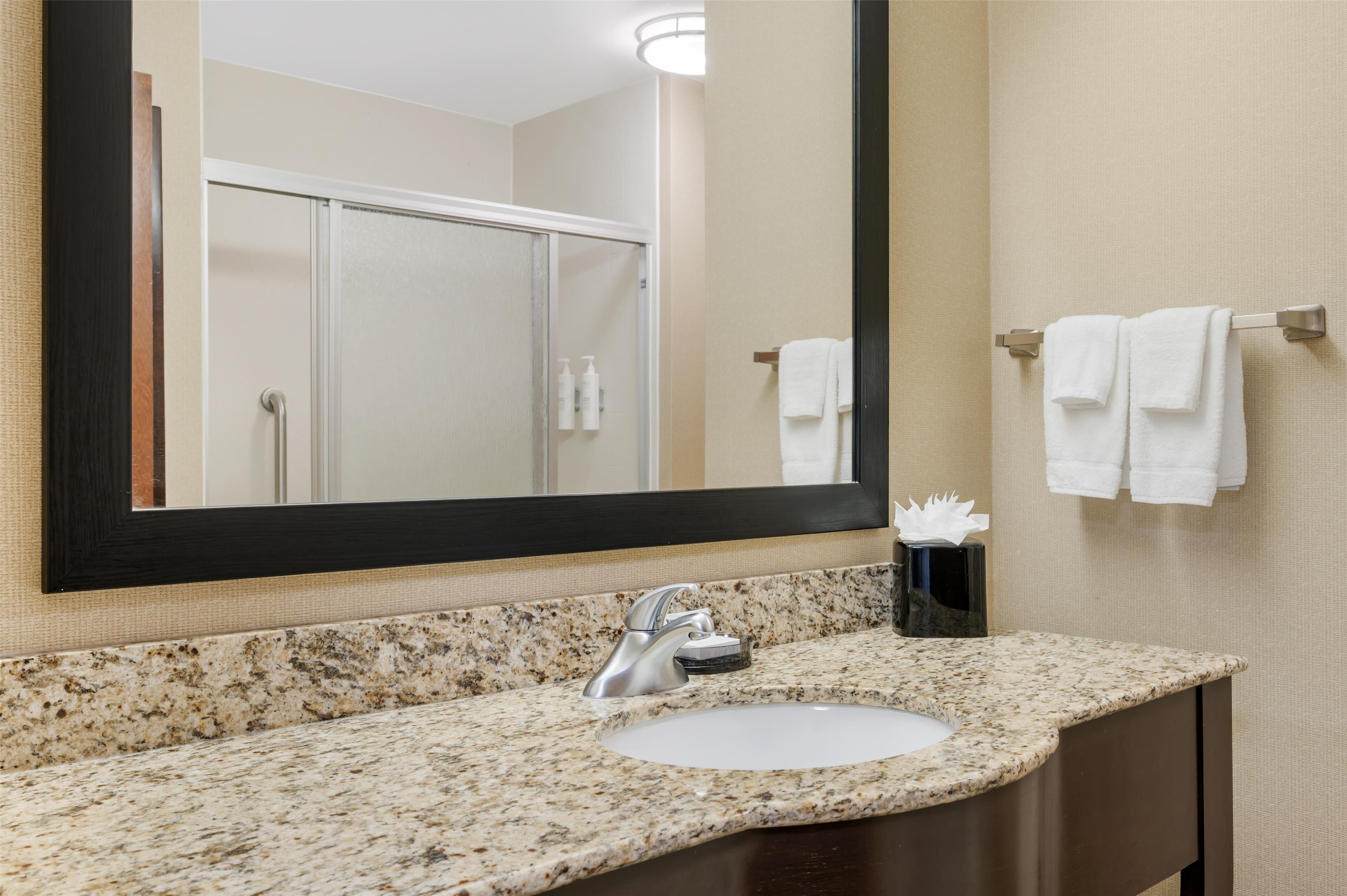 free toiletries, hair dryer, towels