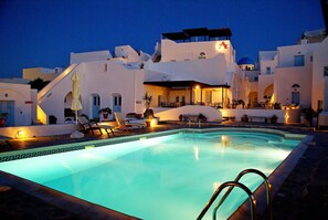 Outdoor pool, open 9:30 AM to 8:30 PM, pool umbrellas, sun loungers