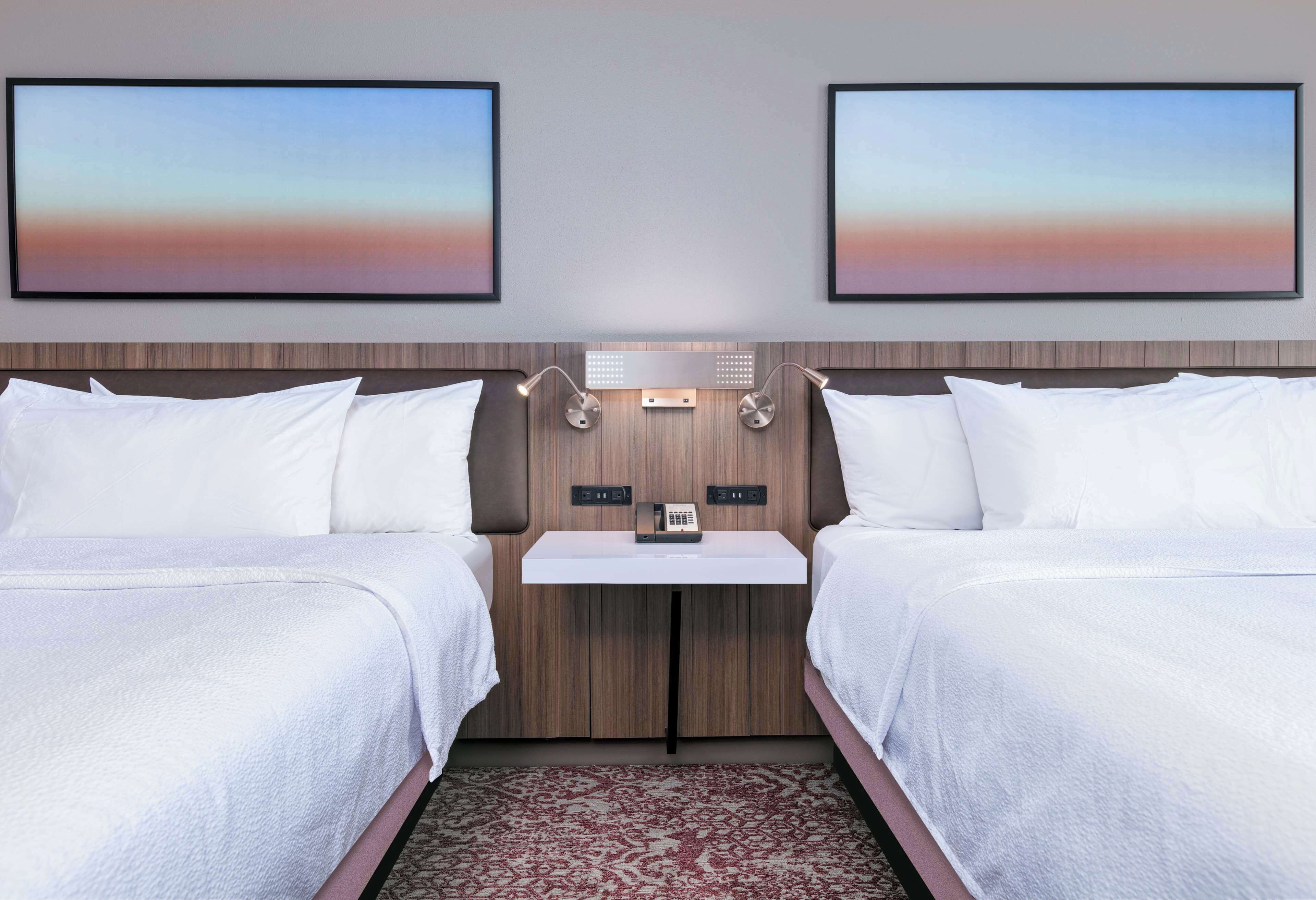 desk, laptop workspace, blackout curtains, iron/ironing board