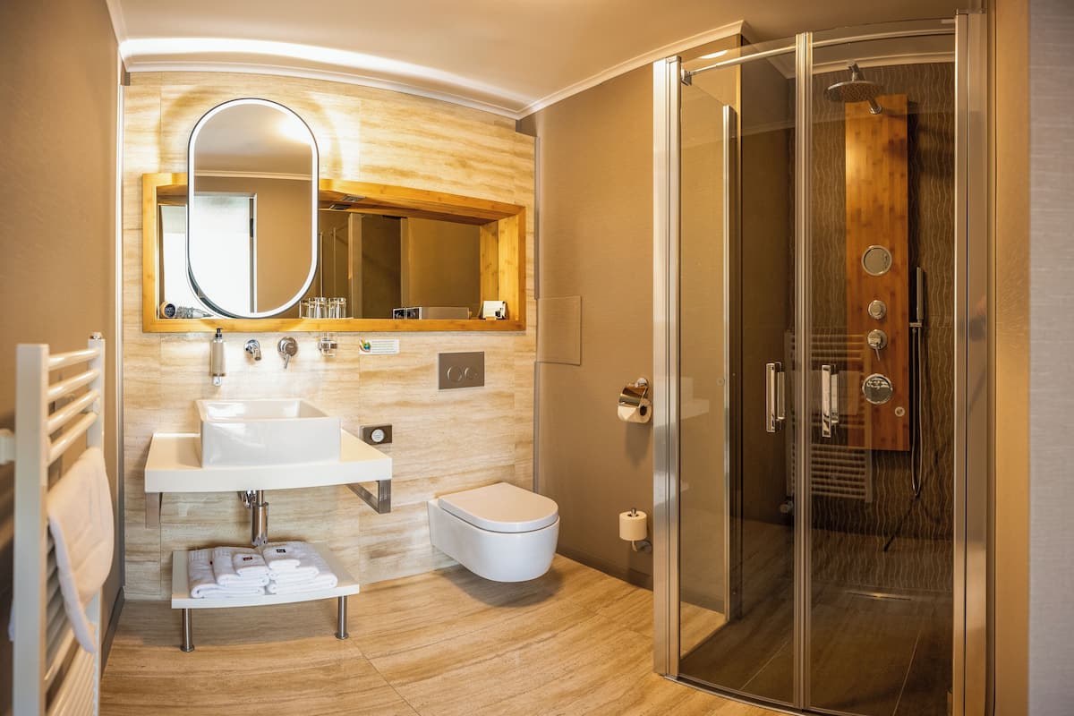 executive double or twin room (free wellness) | bathroom | combined shower/bathtub, free toiletries, hair dryer, bathrobes